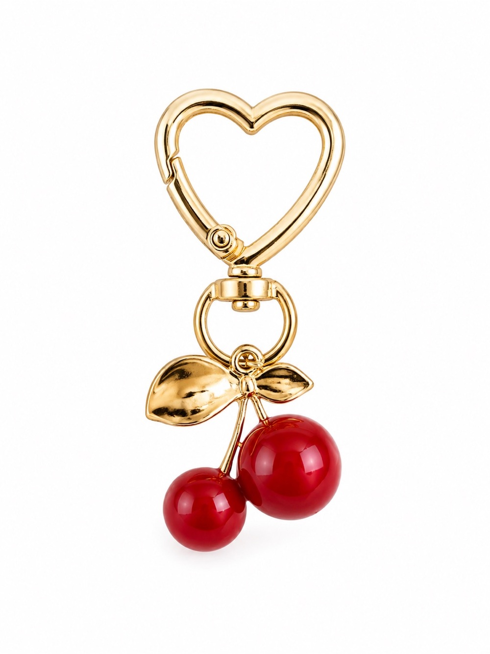 Gold Cherry Heart Keychain Purse Charm Red Cherry Bag Charm Cute Kawaii Gift